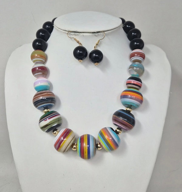 Fashion Strip Pearl Ball Necklace Set #JN11422 (PC)