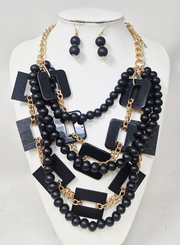 Fashion Geometric Bead Multi-Strand Necklace Set #JN11425 - Multiple Colors (PC)