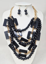 Fashion Geometric Bead Multi-Strand Necklace Set #JN11425 - Multiple Colors (PC)