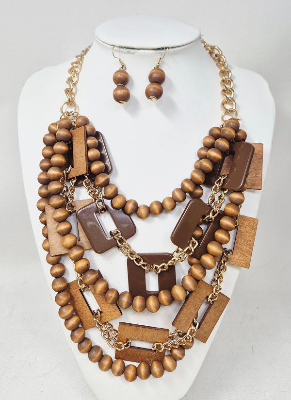 Fashion Geometric Bead Multi-Strand Necklace Set #JN11425 - Multiple Colors (PC)