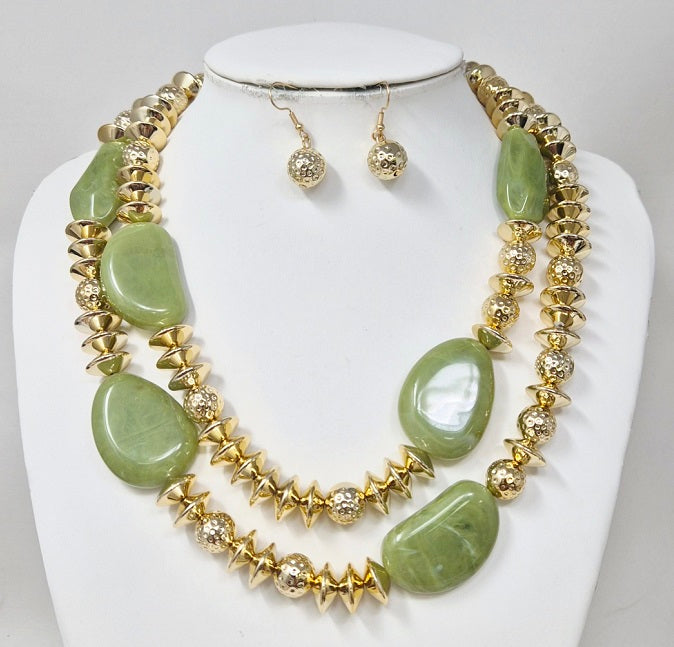Fashion Double Strand Beaded Necklace Set #JN11427 - Multiple Colors (PC)