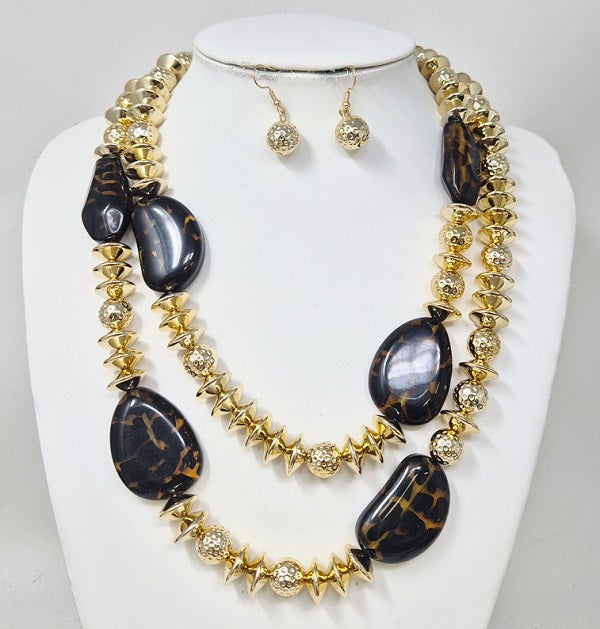 Fashion Double Strand Beaded Necklace Set #JN11427 - Multiple Colors (PC)