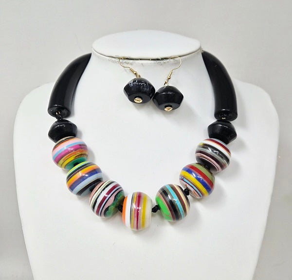 Fashion Striped Bead Necklace Set #JN11431 (PC)