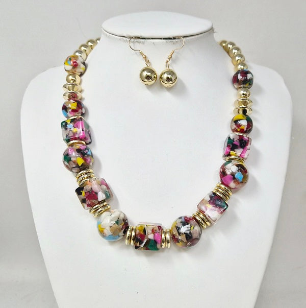 Fashion Colorful Resin Bead Necklace Set #JN11434G (PC)