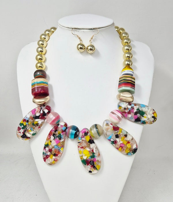 Fashion Confetti Chunky Bead Necklace Set #JN11439 (PC)