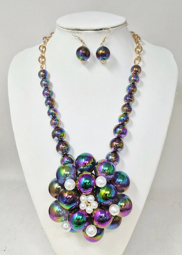 Fashion Bubble Bead Flower Necklace Set #JN11442 - Multiple Colors (PC)