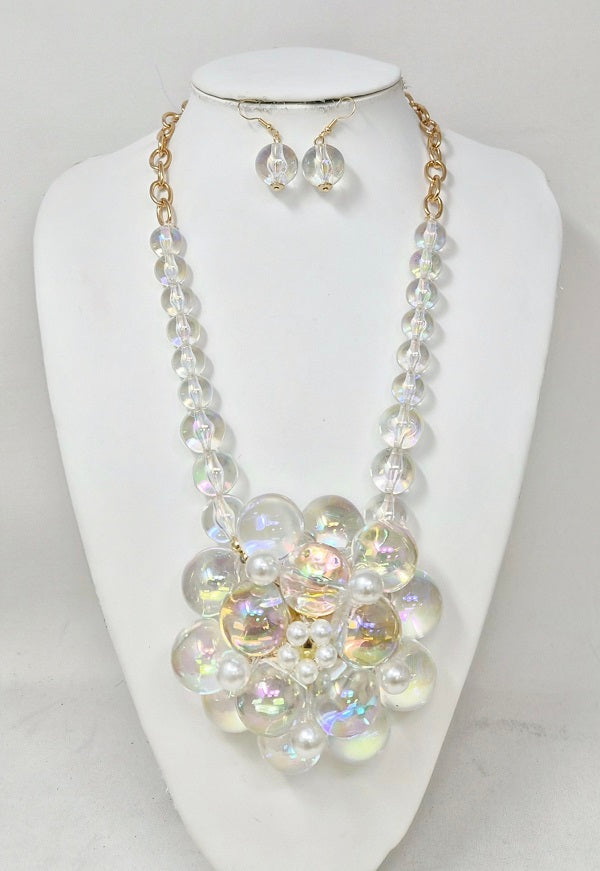 Fashion Bubble Bead Flower Necklace Set #JN11442 - Multiple Colors (PC)
