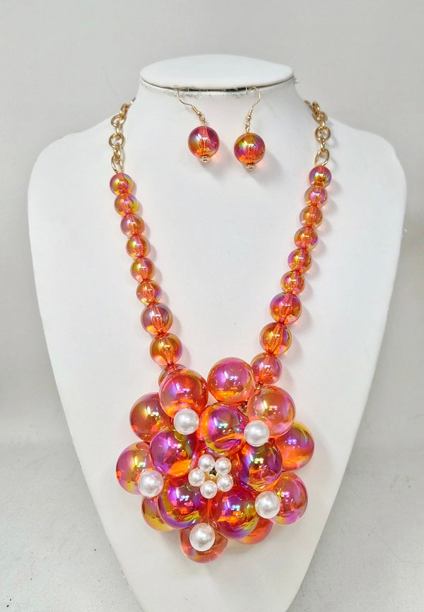 Fashion Bubble Bead Flower Necklace Set #JN11442 - Multiple Colors (PC)
