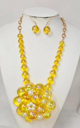 Fashion Bubble Bead Flower Necklace Set #JN11442 - Multiple Colors (PC)