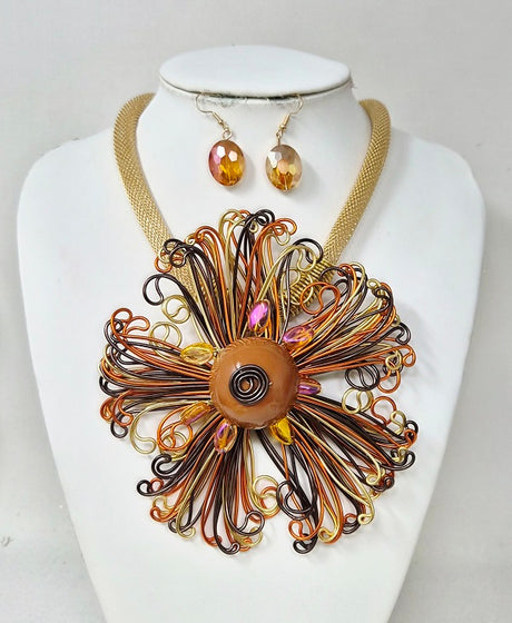 Fashion Floral Statement Necklace Set #JN11446 - Multiple Colors (PC)