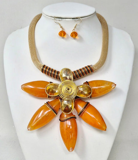 Fashion Flower Statement Necklace Set #JN11447 - Multiple Colors (PC)