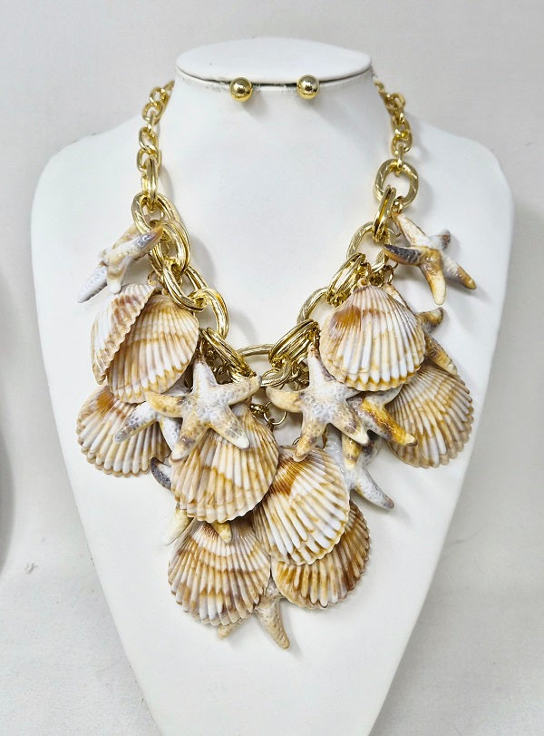 Fashion Statement Shell & Starfish Necklace Set #JN11448 Gold (PC)