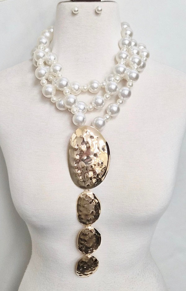 Fashion Pearl & Gold Disc Necklace Set #JN11454 - Multiple Colors (PC)