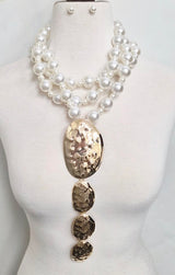 Fashion Pearl & Gold Disc Necklace Set #JN11454 - Multiple Colors (PC)