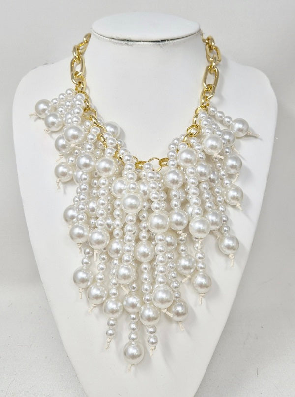 Fashion Layered Pearl Cascade Necklace #JN11465GCR (PC)