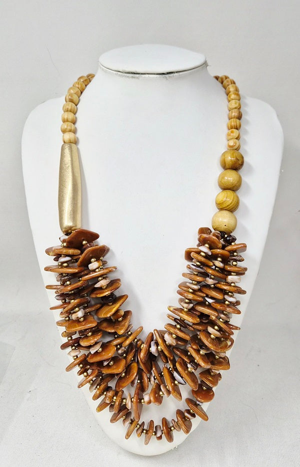 Fashion Wood Bead Statement Necklace #JN11479 - Multiple Colors (PC)