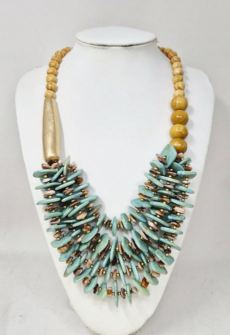 Fashion Wood Bead Statement Necklace #JN11479 - Multiple Colors (PC)