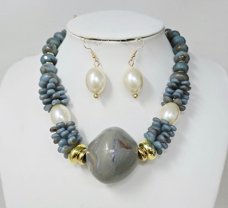 Fashion Beaded Statement Necklace Set #JN11501 - Multiple Colors (PC)