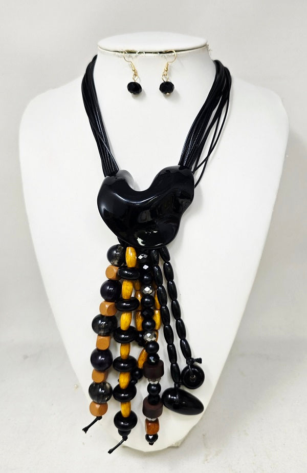 Fashion Beaded Tassel Necklace Set #JN11502 - Multiple Colors (PC)
