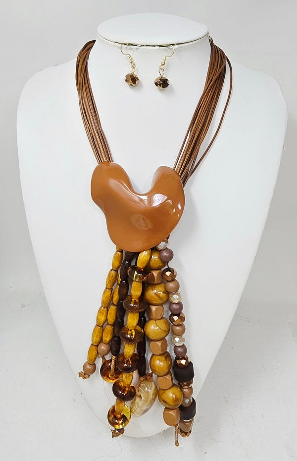 Fashion Beaded Tassel Necklace Set #JN11502 - Multiple Colors (PC)