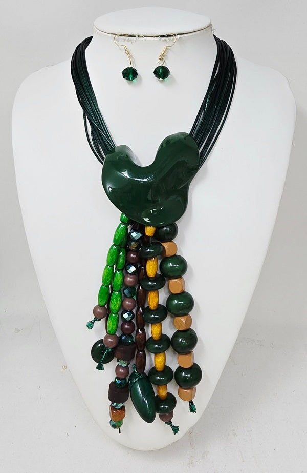 Fashion Beaded Tassel Necklace Set #JN11502 - Multiple Colors (PC)