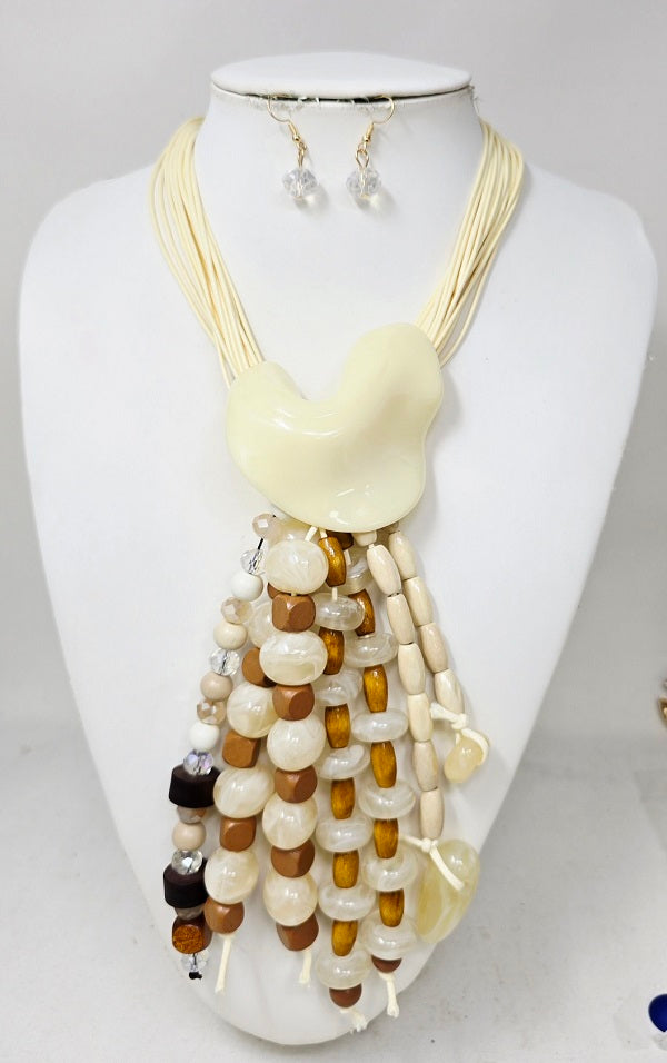 Fashion Beaded Tassel Necklace Set #JN11502 - Multiple Colors (PC)