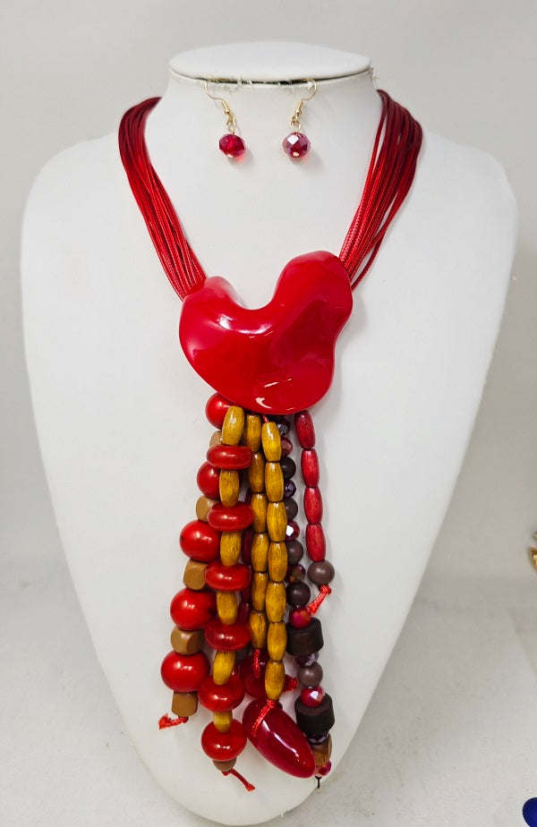 Fashion Beaded Tassel Necklace Set #JN11502 - Multiple Colors (PC)