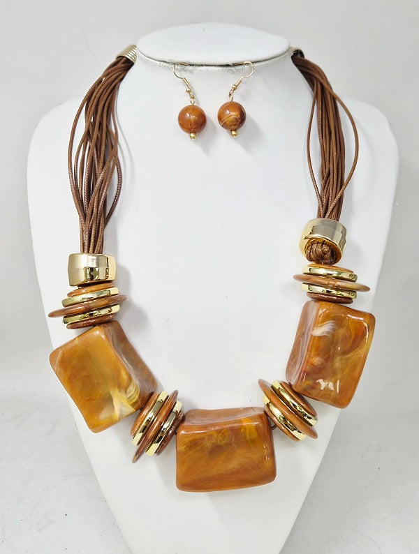 Fashion Marble Bead Necklace Set #JN11504 - Multiple Colors (PC)