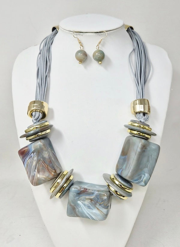 Fashion Marble Bead Necklace Set #JN11504 - Multiple Colors (PC)