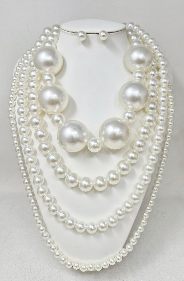 Fashion 4-Layer Pearl Necklace Set #JN11519 - Multiple Colors (PC)