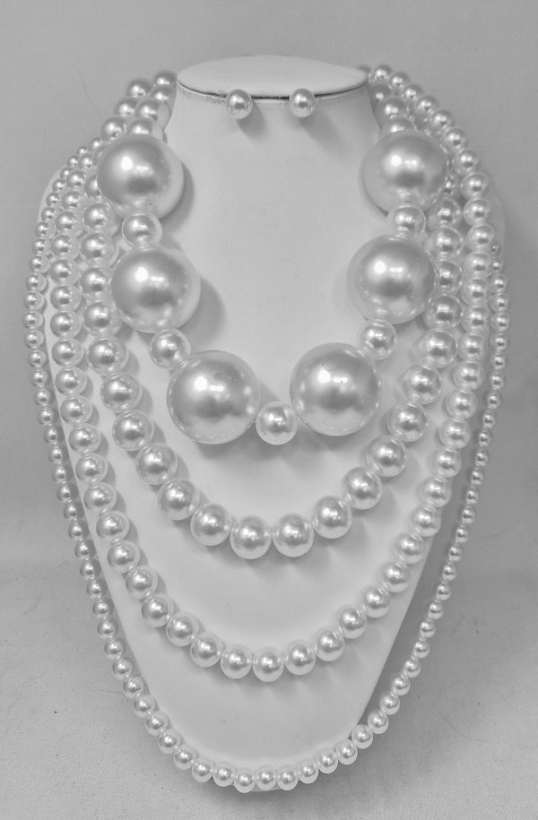 Fashion 4-Layer Pearl Necklace Set #JN11519 - Multiple Colors (PC)