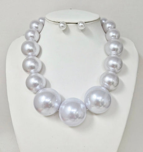 Fashion Oversized Pearl Necklace Set #JN11521 - Multiple Colors (PC)