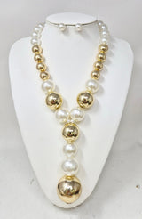 Fashion Two-Tone Pearl Drop Necklace Set #JN11523 - Multiple Colors (PC)