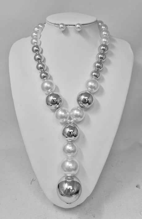 Fashion Two-Tone Pearl Drop Necklace Set #JN11523 - Multiple Colors (PC)
