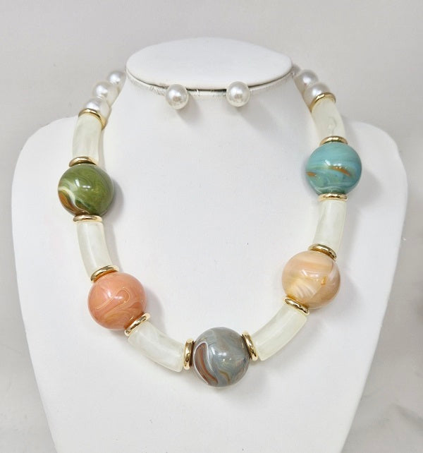 Fashion Pastel Bead Assort Necklace Set #JN11527GMT (PC)