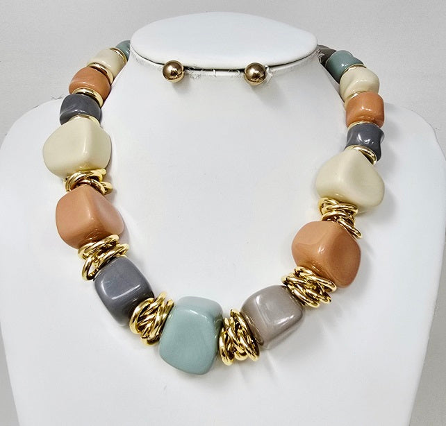 Fashion Pastel Chunky Bead Necklace Set #JN11531GMT (PC)