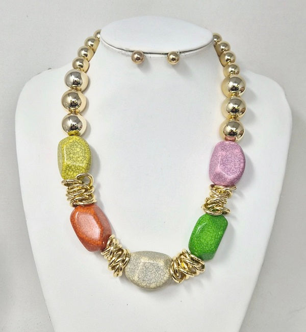 Fashion Multicolor & Gold Bead Necklace Set #JN11532GMT (PC)