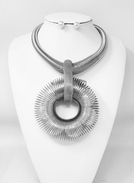 Fashion Spiral Sunburst Statement Necklace Set #JN11542 - Multiple Colors (PC)