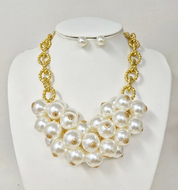 Fashion Pearl Cluster Necklace Set #JN11550 - Multiple Colors (PC)