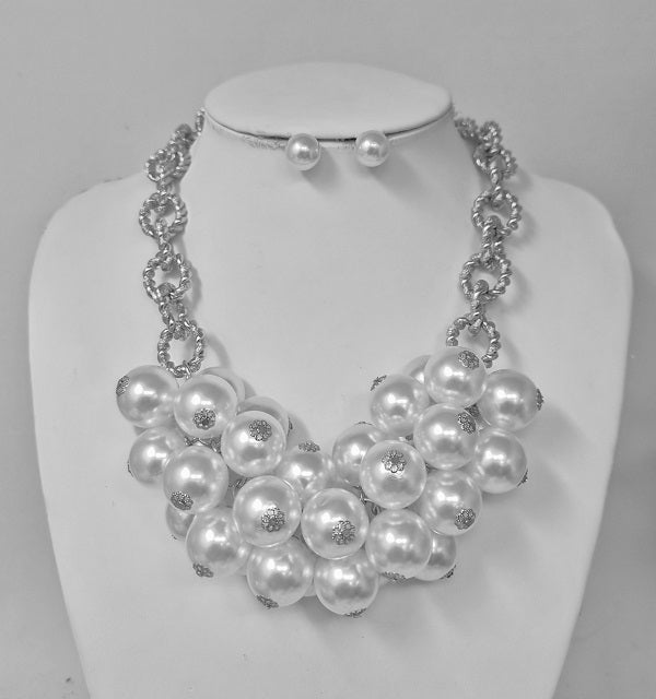 Fashion Pearl Cluster Necklace Set #JN11550 - Multiple Colors (PC)