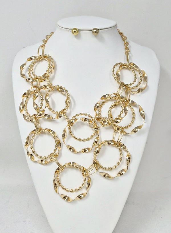 Fashion Interlocking Circle Layer Neckalce Set #JN11559G (PC)