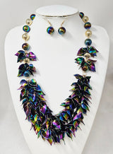 Fashion Iridescent Leaf Statement Necklace Set #JN11603 - Multiple Colors (PC)