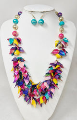 Fashion Iridescent Leaf Statement Necklace Set #JN11603 - Multiple Colors (PC)