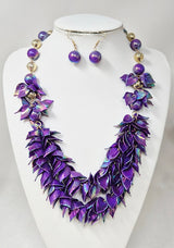 Fashion Iridescent Leaf Statement Necklace Set #JN11603 - Multiple Colors (PC)