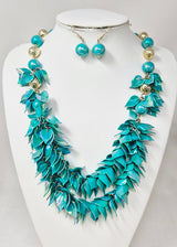 Fashion Iridescent Leaf Statement Necklace Set #JN11603 - Multiple Colors (PC)