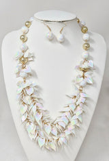 Fashion Iridescent Leaf Statement Necklace Set #JN11603 - Multiple Colors (PC)