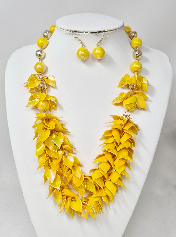 Fashion Iridescent Leaf Statement Necklace Set #JN11603 - Multiple Colors (PC)