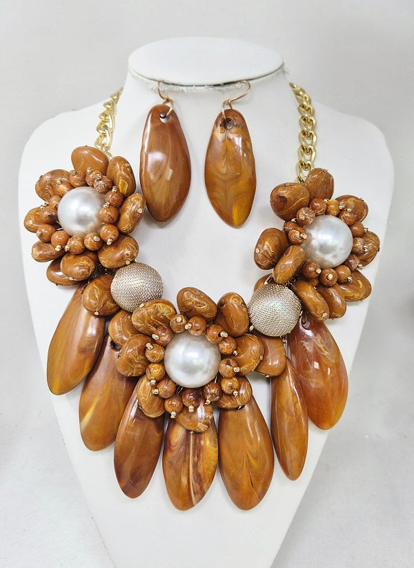 Fashion Bead Statement Necklace Set #JN11625 - Multiple Colors (PC)