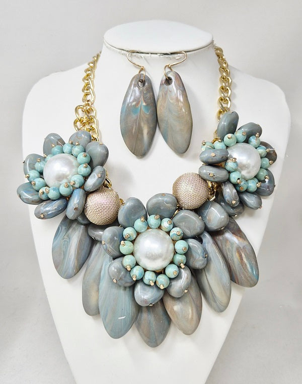Fashion Bead Statement Necklace Set #JN11625 - Multiple Colors (PC)