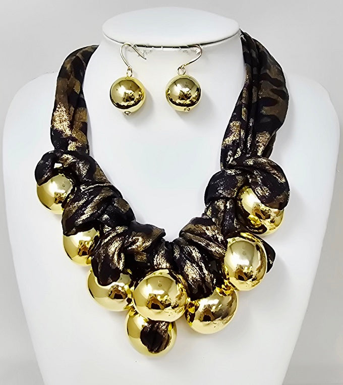 Fashion Gold Ball Scarf Necklace Set #JN11637GLE (PC)